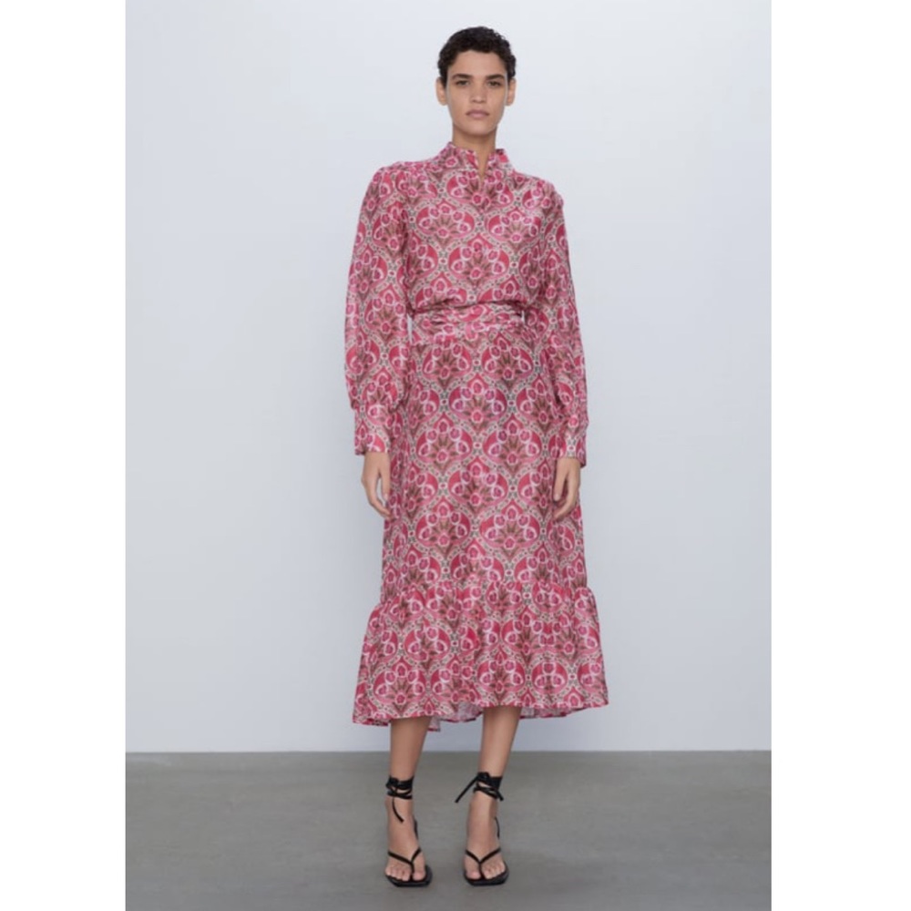 Zara Pink Paisley Midi Dress
